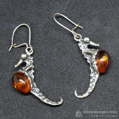 Sterling Silver Amber Seahorse Earrings